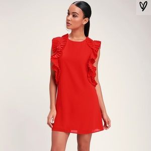 Red ruffle sleeve dress from Lulus